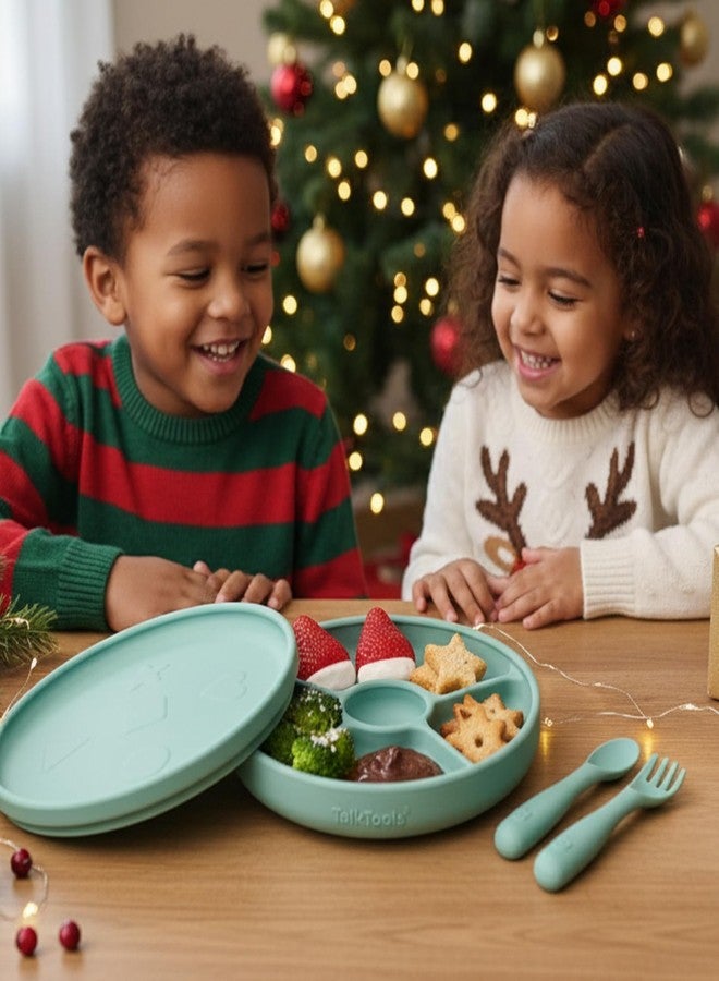 TalkTools Bitsy Silicone Baby Suction Plate with Locking Lid – Divided Plate for Toddlers Learning to Self-Feed – Non-Slip, BPA-Free, Microwave + Dishwasher Safe Baby Mealtime Plate (Sage) - Image 3